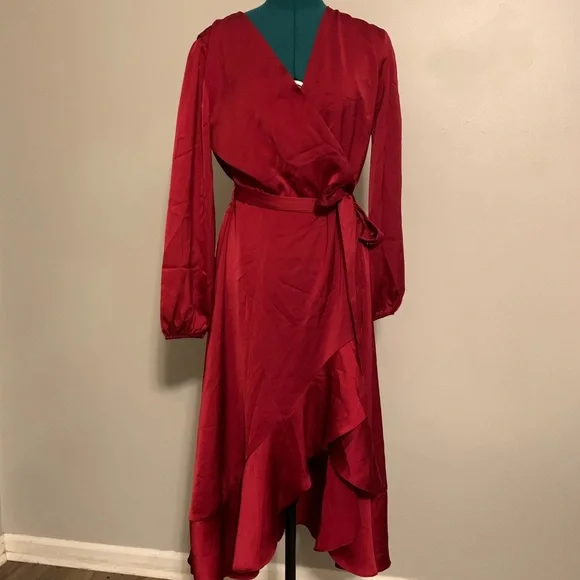Amazon Silky Asymmetrical Hem Wrap Dress - Picture 1 of 4